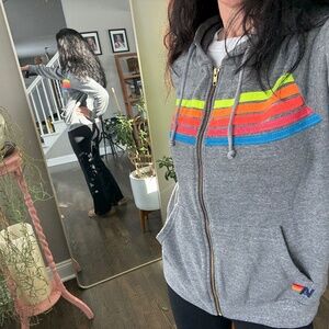Aviator Nation Heather Grey Zip Up Hoodie M